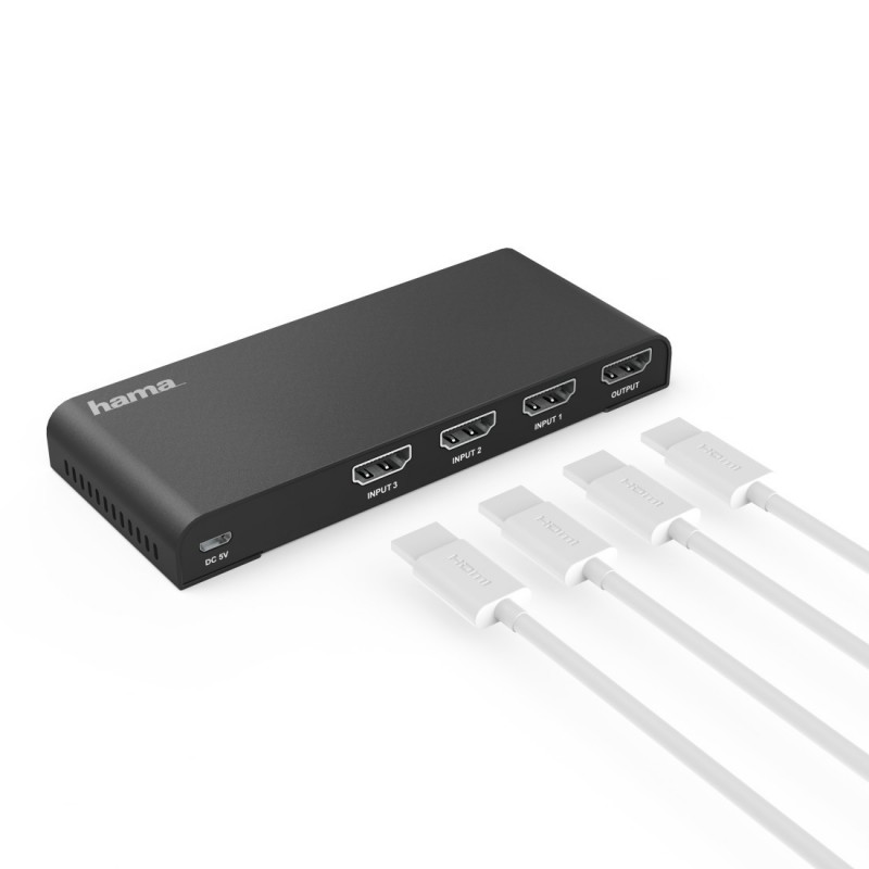 Hama Switch HDMI 3 porte con telecomando, connettori dorati, 4k, nero