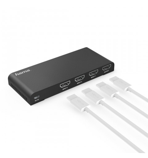 Hama Switch HDMI 3 porte con telecomando, connettori dorati, 4k, nero