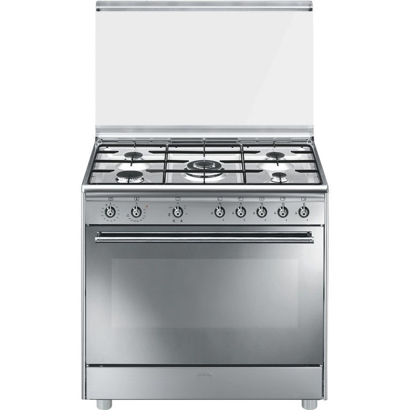 Smeg SX91SV9 cocina Cocina familiar tipo industrial Encimera de gas Plata, Acero inoxidable A