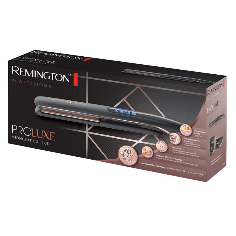 Remington PROLuxe Midnight Edition Plancha de pelo Caliente Negro, Oro rosa 3 m