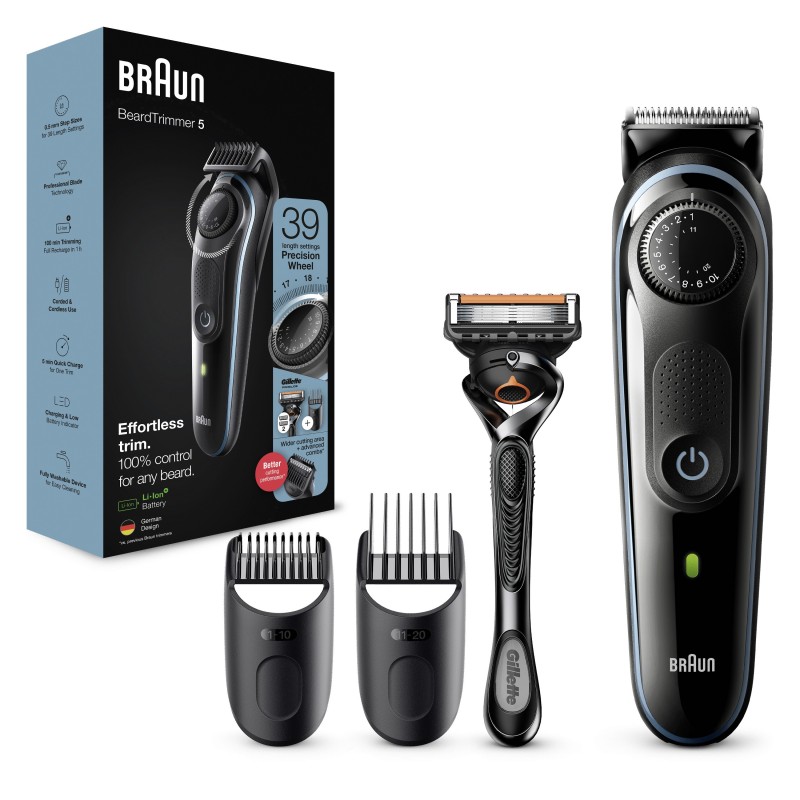 Braun BeardTrimmer 5 Regolabarba 3 BT5340, Regolabarba Uomo, Tagliacapelli, Per Viso, Capelli