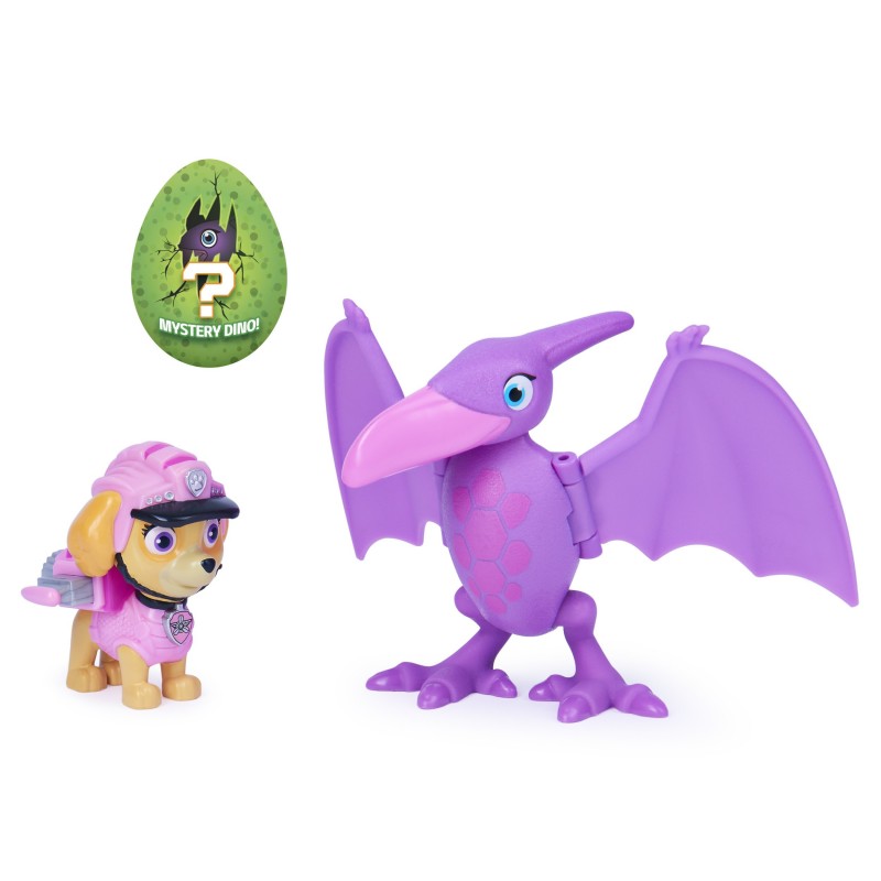 PAW Patrol Dino Rescue Skye Hero Pup Spielfigur im Set mit beweglicher Dinosaurier-Figur und Überraschungs-Dino, Spielzeug für