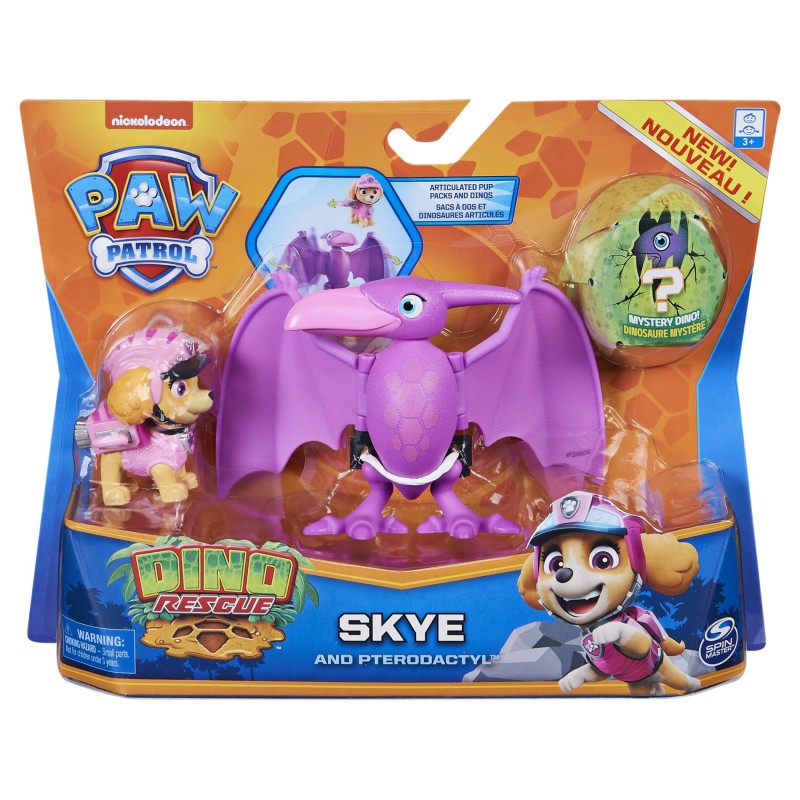 PAW Patrol , Coffret de figurines articulées Dino Rescue Stella et dinosaure, pour les enfants à partir de 3 ans