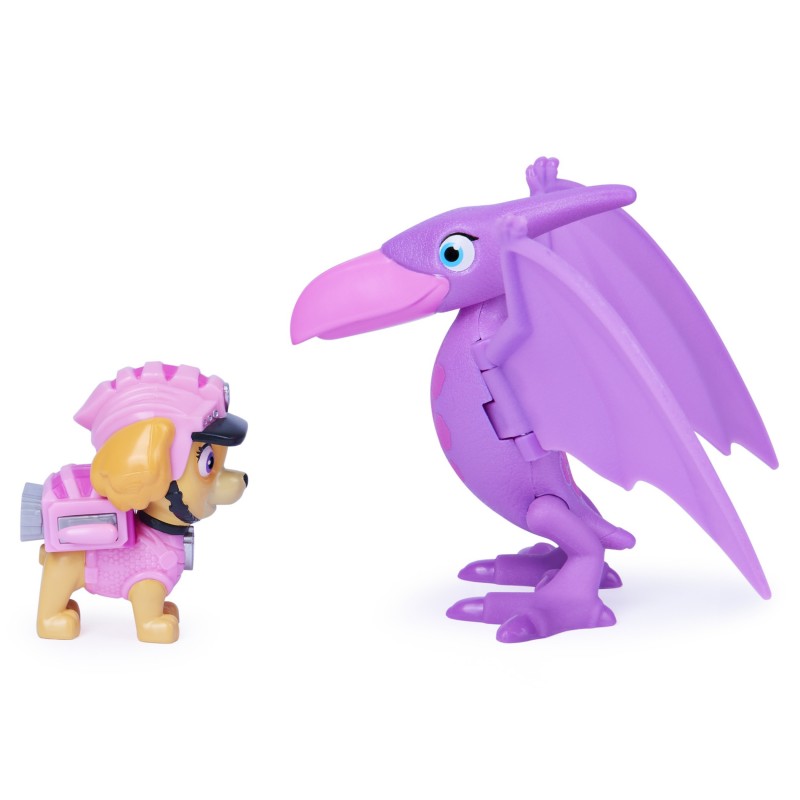 PAW Patrol Dino Rescue Skye Hero Pup Spielfigur im Set mit beweglicher Dinosaurier-Figur und Überraschungs-Dino, Spielzeug für