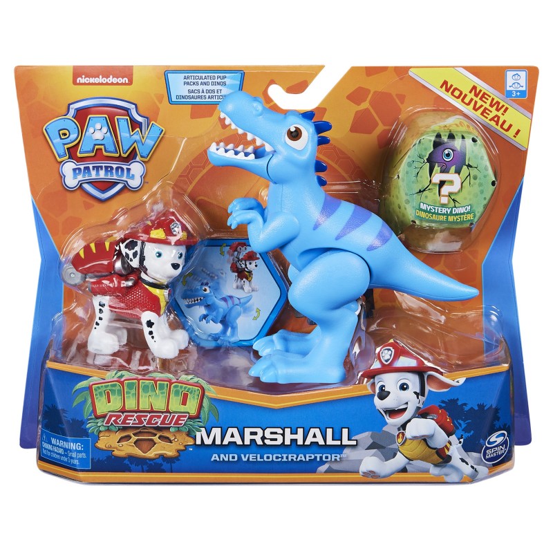 PAW Patrol , Dino Rescue Marshall and Dinosaur Action Figure Set, for Kids Aged 3 and up