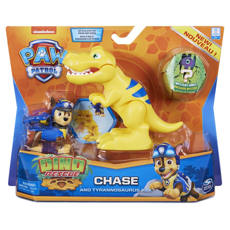 PAW Patrol , set di action figure Chase e dinosauro Dino Rescue, per bambini dai 3 anni in su