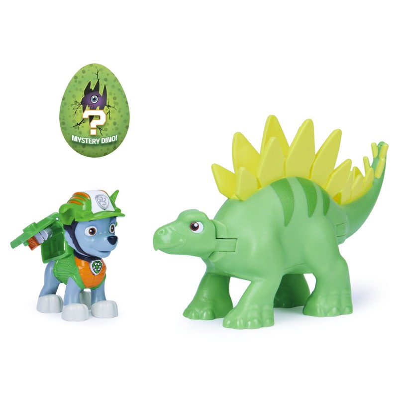 PAW Patrol , Coffret de figurines articulées Dino Rescue Rocky et dinosaure, pour les enfants à partir de 3 ans