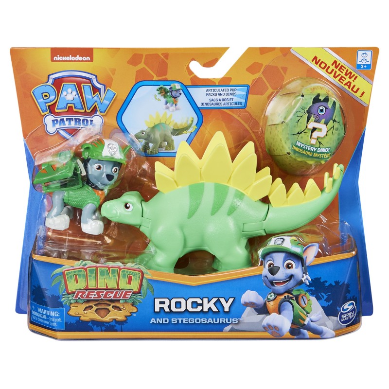 PAW Patrol , Dino Rescue Rocky and Dinosaur Action Figure Set, for Kids Aged 3 and up