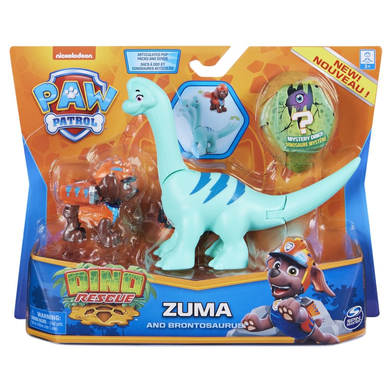 PAW Patrol , Coffret de figurines articulées Dino Rescue Zuma et dinosaure, pour les enfants à partir de 3 ans