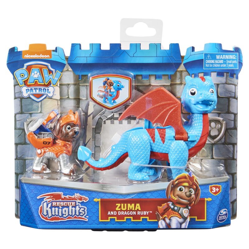 PAW Patrol PAT' PATROUILLE RESCUE KNIGHTS - PACK 2 FIGURINES CHASE + DRAGON - Pars en Sauvetage Pat' Patrouille Mission