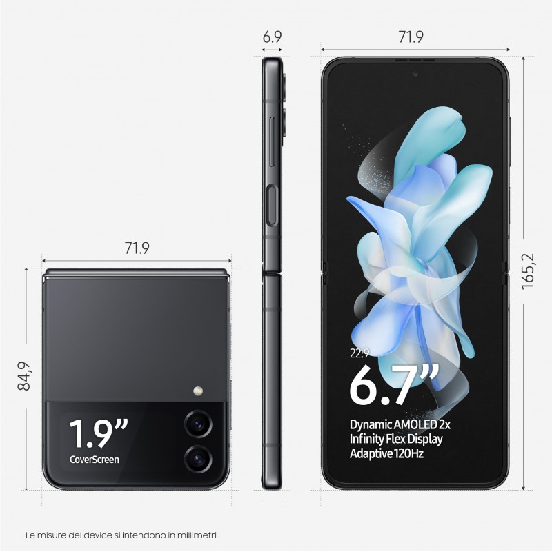Samsung Galaxy Z Flip4 SM-F721B 17 cm (6.7") SIM doble Android 12 USB Tipo C 8 GB 128 GB 3700 mAh Grafito