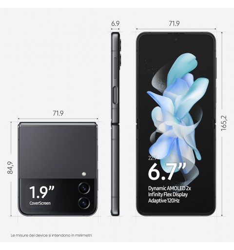 Samsung Galaxy Z Flip4 SM-F721B 17 cm (6.7") SIM doble Android 12 USB Tipo C 8 GB 128 GB 3700 mAh Grafito
