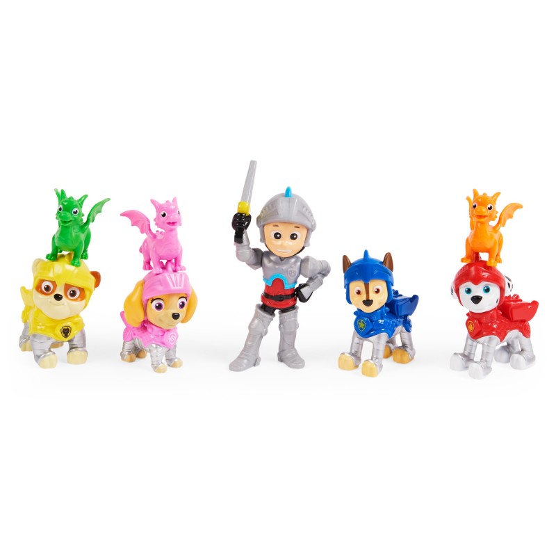 PAW Patrol Rescue Knights Ryder und Geschenkset mit Welpenfiguren, 8 Spielzeugfiguren
