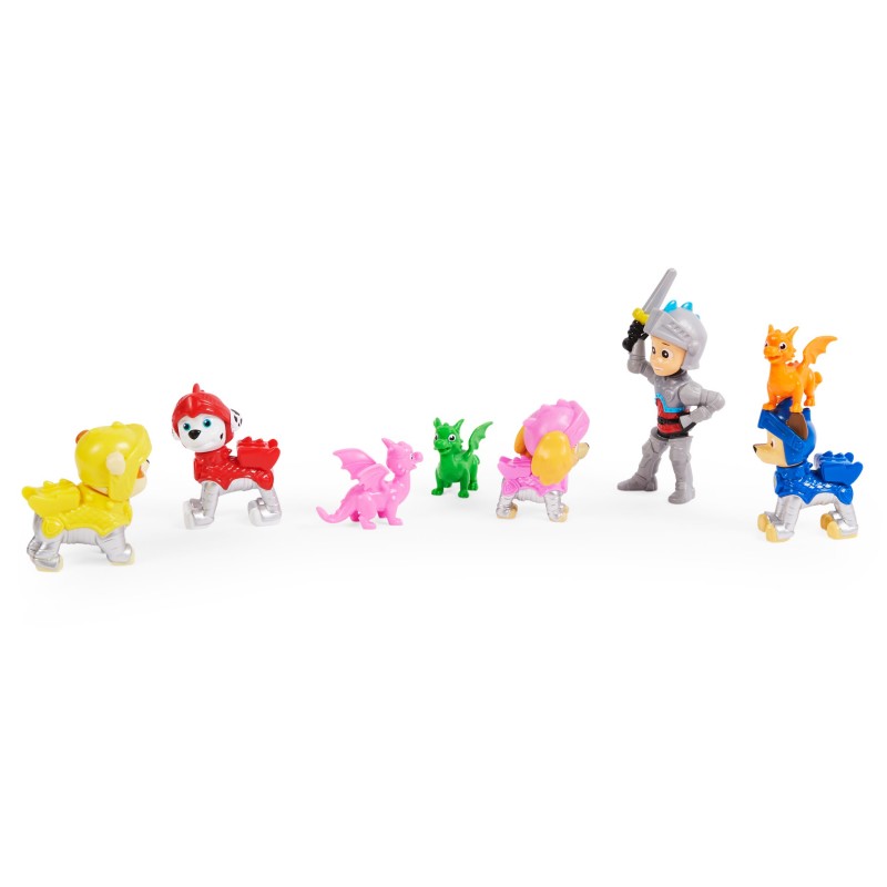 PAW Patrol Rescue Knights Ryder und Geschenkset mit Welpenfiguren, 8 Spielzeugfiguren
