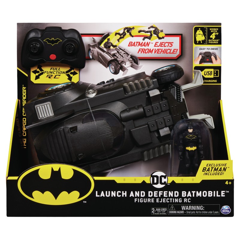 DC Comics Batman Launch and Defend Batmobile Remote Control Vehicle with Exclusive 4-inch Batman Figure, Kids Toys for Boys