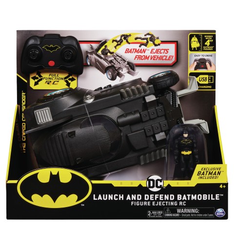 DC Comics Batman Launch and Defend Batmobile Remote Control Vehicle with Exclusive 4-inch Batman Figure, Kids Toys for Boys