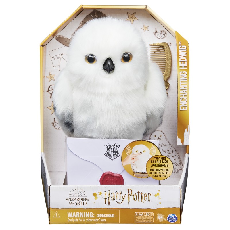 Wizarding World HARRY POTTER - HEDWIGE ENCHANTÉE - Peluche Interactive Chouette Hedwige 30 Cm Avec Accessoires - Tête et Ailes