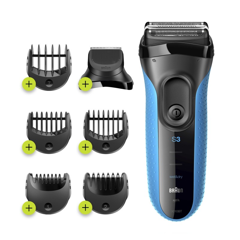 Braun Series 3 Shave&Style 3010BT Rasoir à grille Tondeuse Noir, Bleu