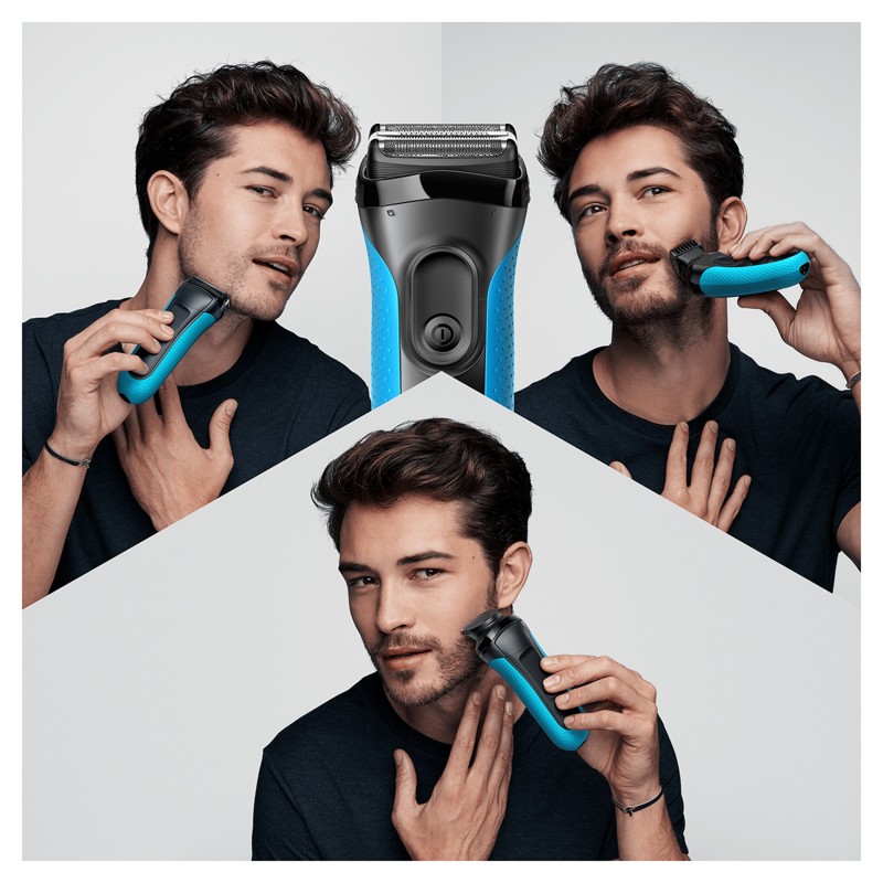 Braun Series 3 3010BT Shave&Style Rasoio Elettrico Barba, Wet&Dry Da Uomo Nero Blu