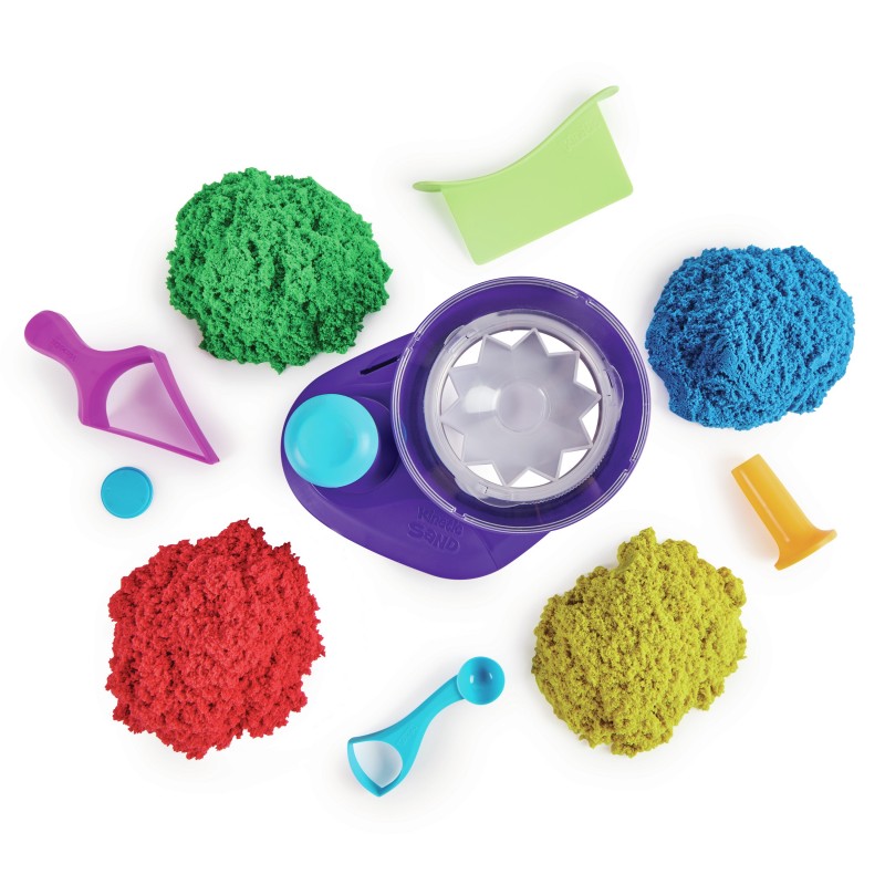 Kinetic Sand , Coffret Swirl N' Surprise avec 907 g de sable modelable rouge, bleu, vert et jaune et 4 outils, Jouets