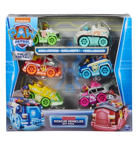 PAW Patrol PAT PATROUILLE - PACK DE 6 VÉHICULES NEON TRUE METAL - Coffret de 6 Véhicules Fluos Die-Cast Dont 2 Exclusifs La