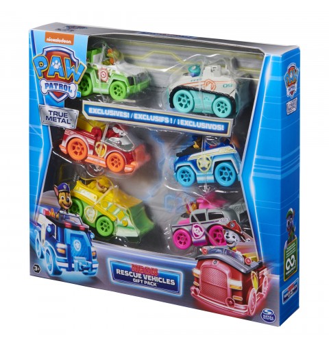 PAW Patrol , Confezione Regalo Macchinine Die-Cast Neon, 6 veicoli in metallo in scala 1 55 inclusi, Giochi per bambini dai 3