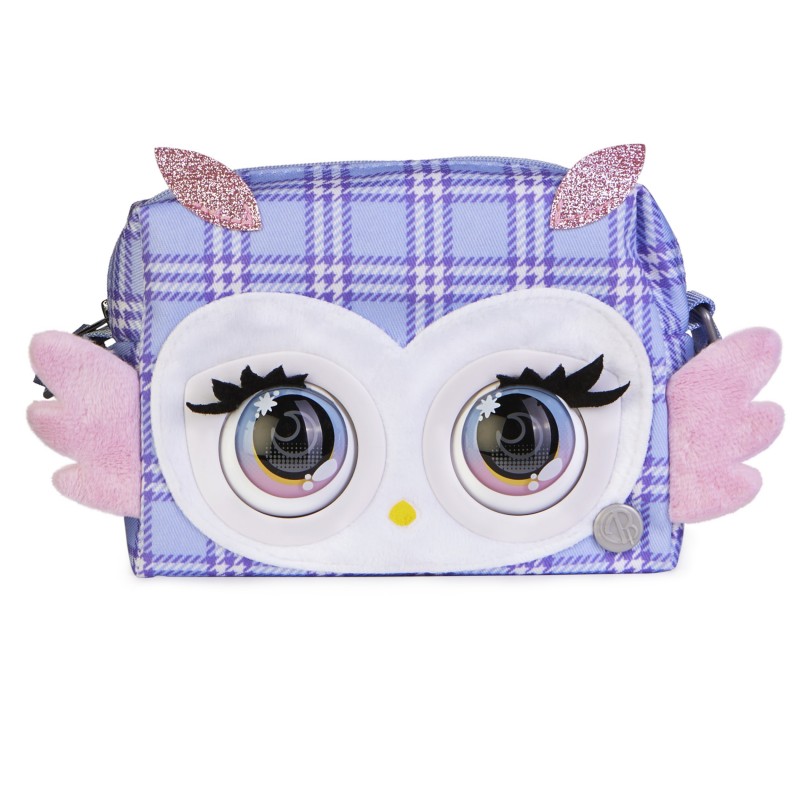 Purse Pets PRINT PERFECT - CHOUETTE - COMPAGNON INTERACTIF FORMAT SAC A MAIN - Chouette Animal Interactif Motif Ecossais Lila