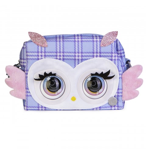 Purse Pets PRINT PERFECT - CHOUETTE - COMPAGNON INTERACTIF FORMAT SAC A MAIN - Chouette Animal Interactif Motif Ecossais Lila