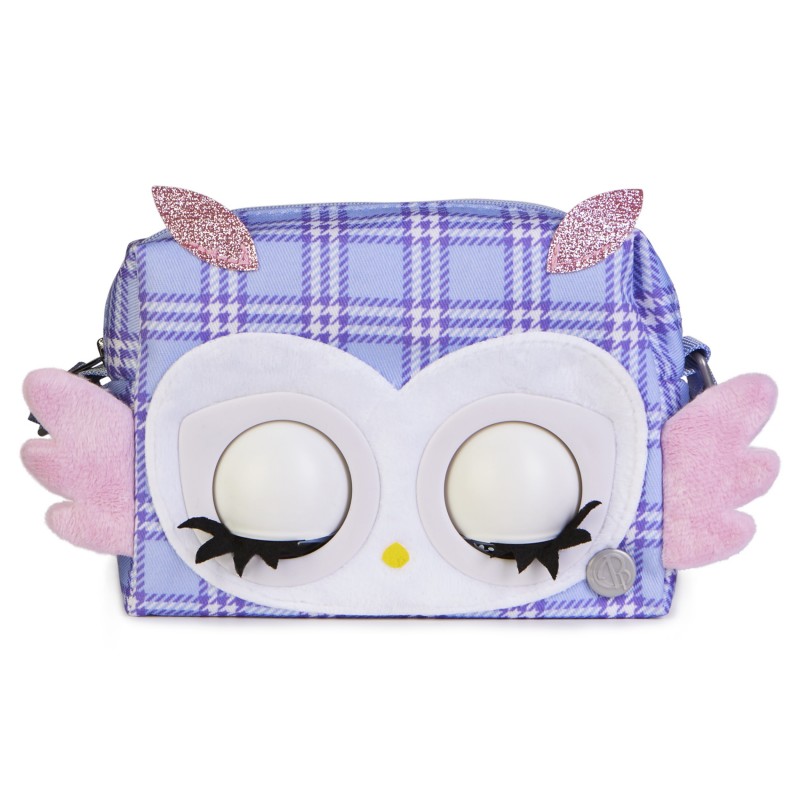 Purse Pets PRINT PERFECT - CHOUETTE - COMPAGNON INTERACTIF FORMAT SAC A MAIN - Chouette Animal Interactif Motif Ecossais Lila
