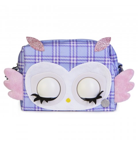 Purse Pets PRINT PERFECT - CHOUETTE - COMPAGNON INTERACTIF FORMAT SAC A MAIN - Chouette Animal Interactif Motif Ecossais Lila