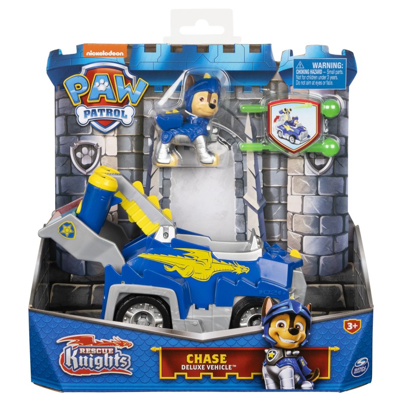 PAW Patrol Rescue Knights Chase Transforming Toy Car with Collectible Action Figure