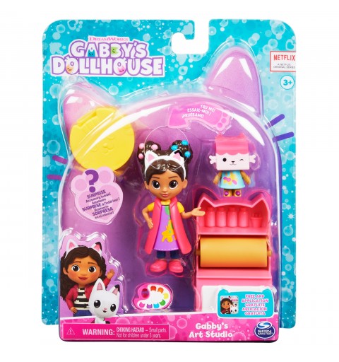 Gabby's Dollhouse Art Studio Set con 2 figuras de juguete, 2 accesorios, 1 caja sorpresa, 1 mueble, juguetes para niños y niñas