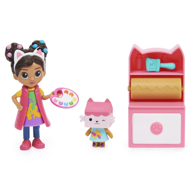 Gabby's Dollhouse Art Studio Set mit 2 Spielzeugfiguren, 2 Zubehörteilen, Überraschungsbox und Möbelstück, Kinderspielzeug