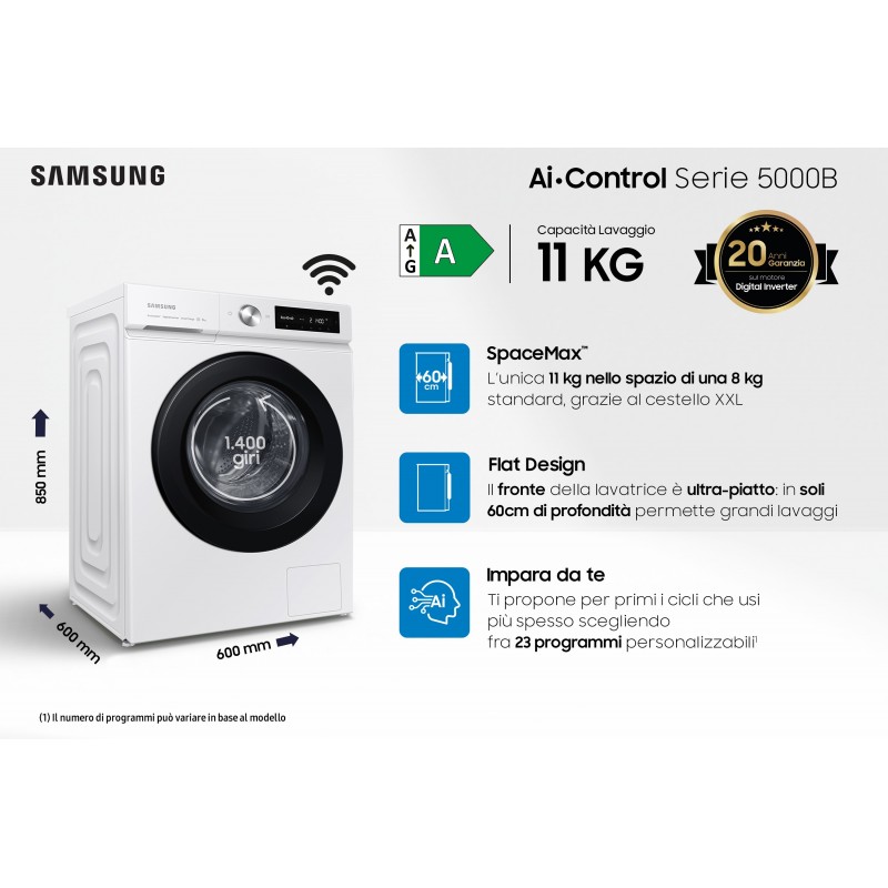 Samsung WW11BB504DAW Waschmaschine Frontlader 11 kg 1400 RPM A Weiß