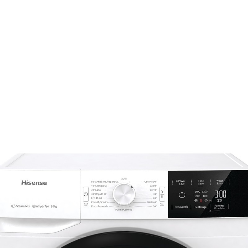 Hisense W90141GEVM machine à laver Charge avant 9 kg 1400 tr min B Noir, Blanc