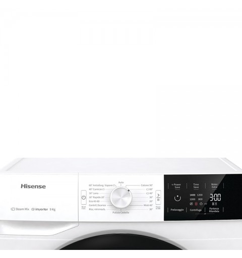 Hisense W90141GEVM machine à laver Charge avant 9 kg 1400 tr min B Noir, Blanc
