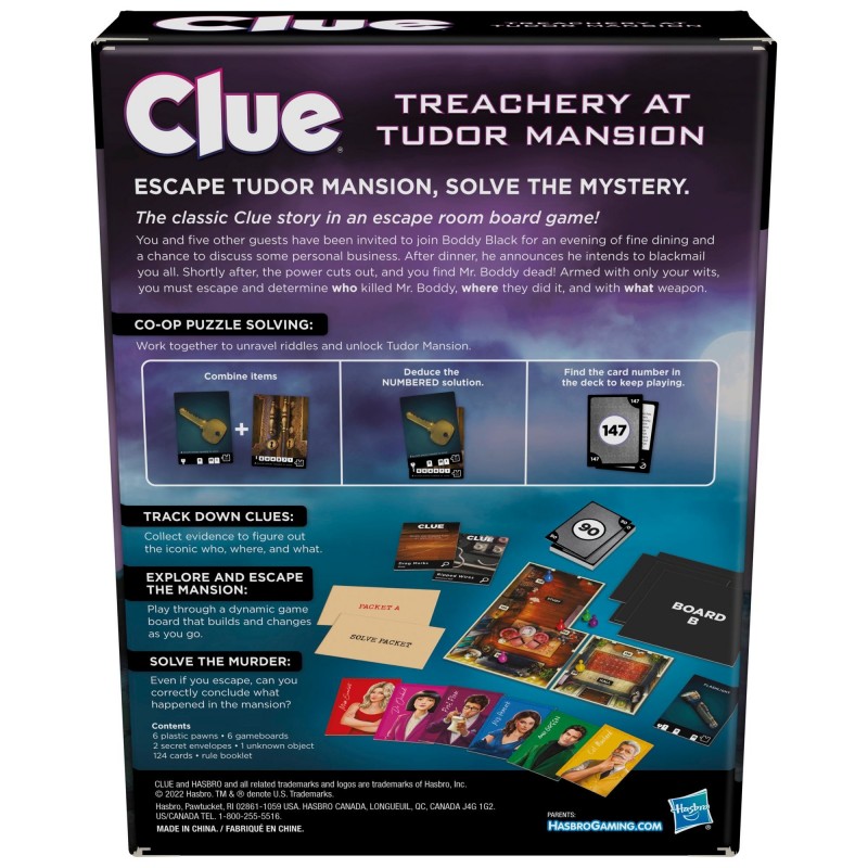 F5699 gioco da tavolo Clue Treachery at Tudor Mansion Detective