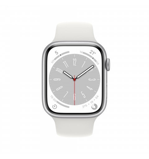 Apple Watch Series 8 GPS 45mm Cassa in Alluminio color Argento con Cinturino Sport Band Bianco - Regular
