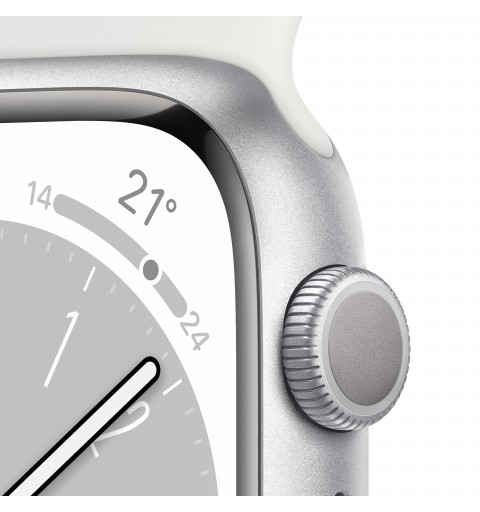 Apple Watch Series 8 GPS 45mm Cassa in Alluminio color Argento con Cinturino Sport Band Bianco - Regular