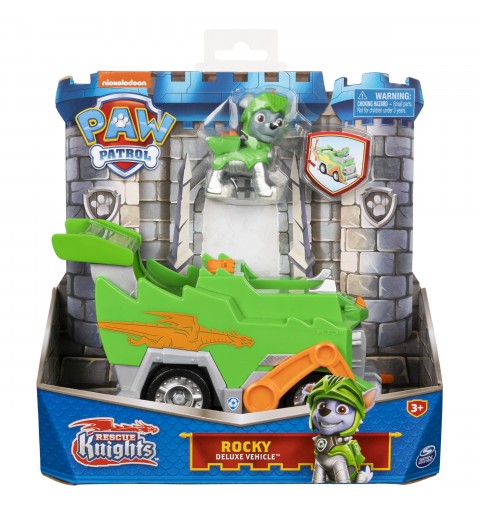 PAW Patrol Rescue Knights Rocky Transforming Toy Car with Collectible Action Figure