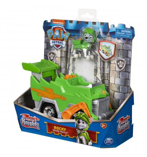 PAW Patrol Rescue Knights Rocky Transforming Toy Car with Collectible Action Figure