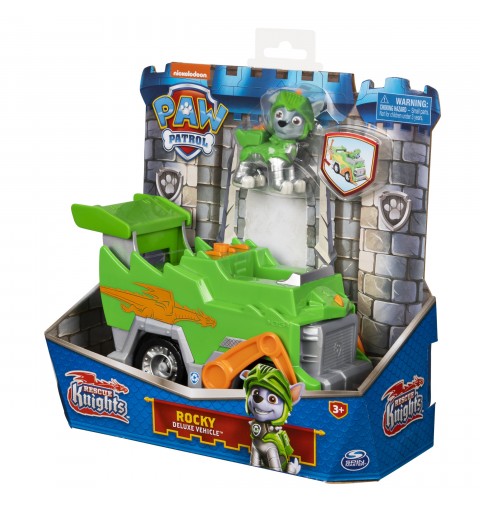 PAW Patrol | Veicolo Rescue Knights di Rocky | Camion per la raccolta di rifiuti riciclabili con personaggio | Giochi per