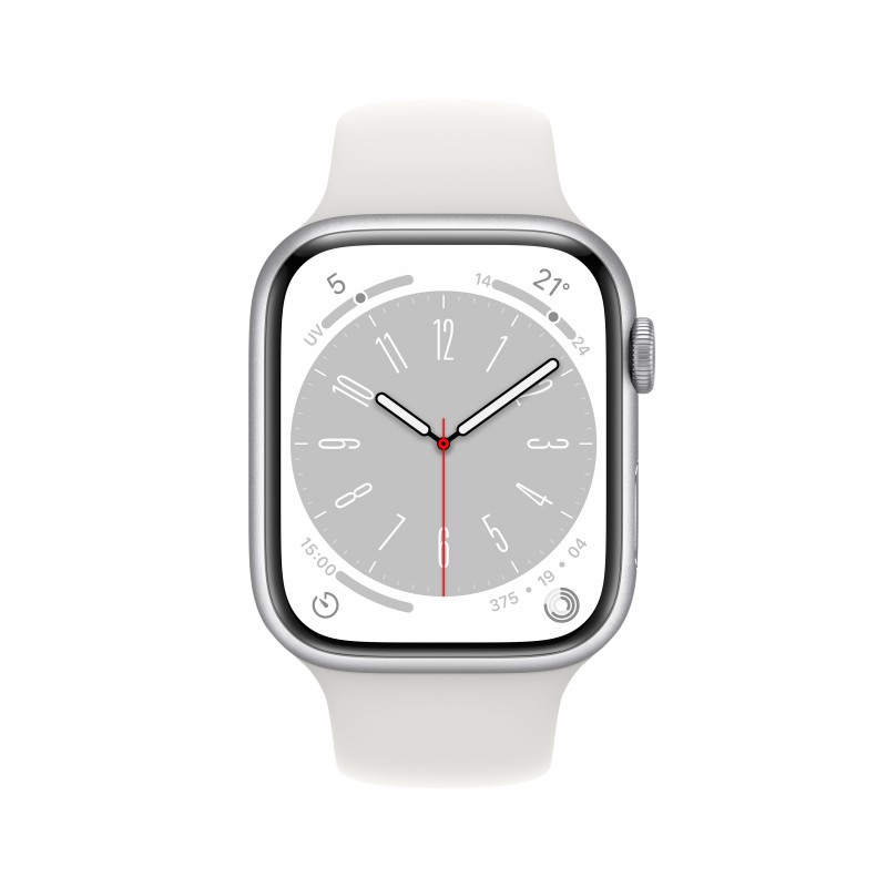 Apple Watch Series 8 GPS 41mm Cassa in Alluminio color Argento con Cinturino Sport Band Bianco - Regular