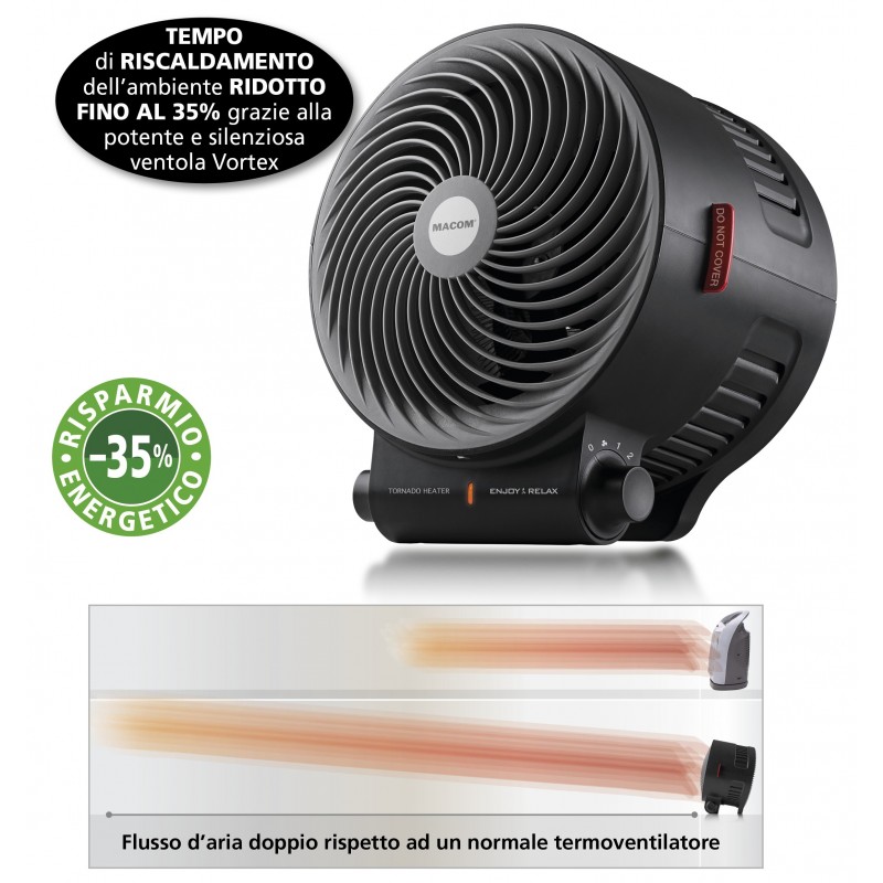 Macom Enjoy & Relax Tornado Intérieure Noir 2000 W Chauffage de ventilateur électrique