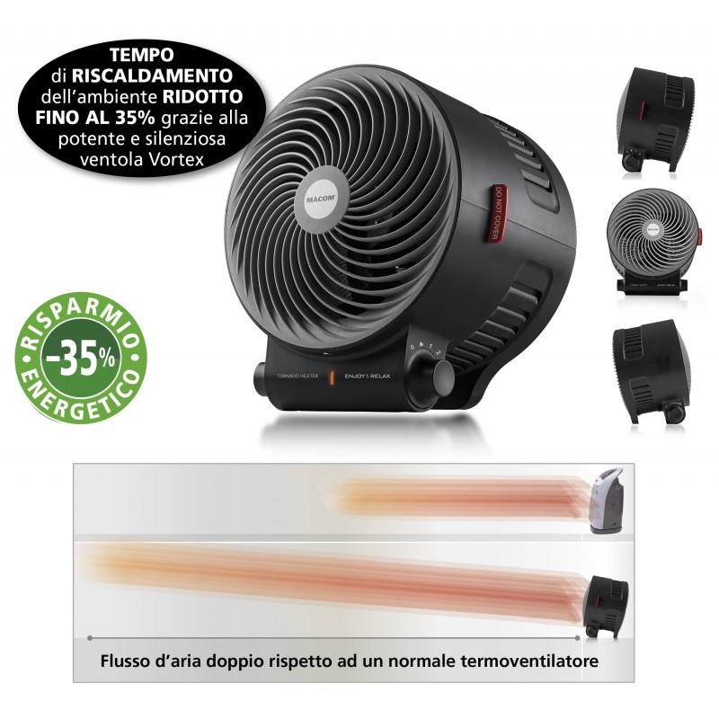 Macom Enjoy & Relax Tornado Intérieure Noir 2000 W Chauffage de ventilateur électrique