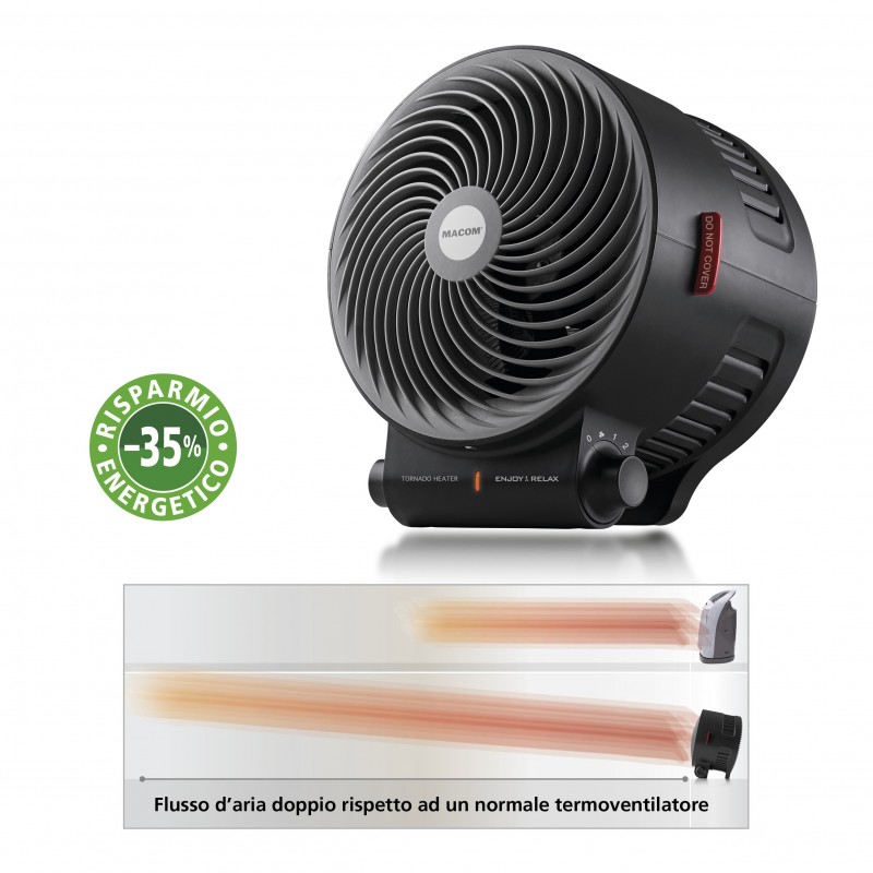 Macom Enjoy & Relax Tornado Intérieure Noir 2000 W Chauffage de ventilateur électrique