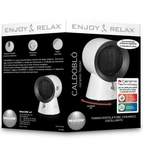 Macom Caldoblò Interior Negro, Blanco 1500 W Ventilador eléctrico