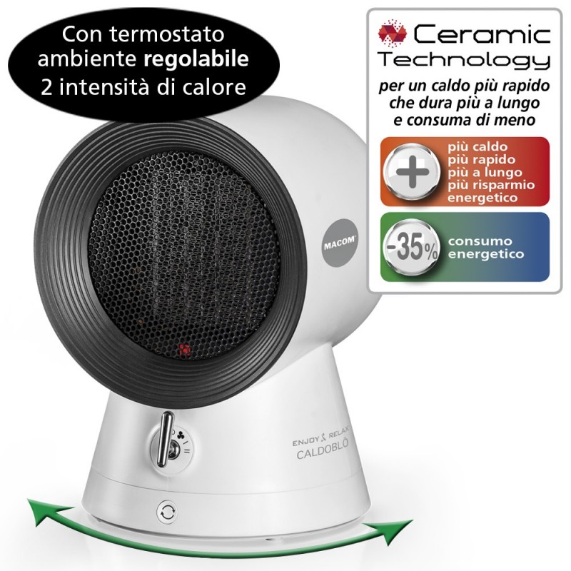 Macom Caldoblò Intérieure Noir, Blanc 1500 W Chauffage de ventilateur électrique