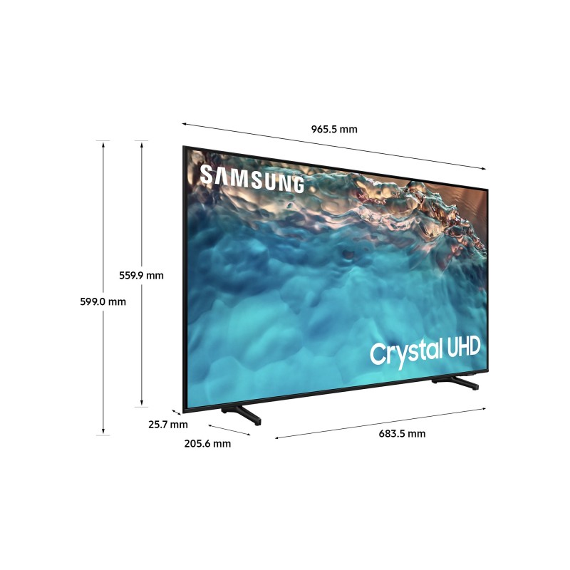 Samsung Series 8 TV Crystal UHD 4K 43” UE43BU8070 Smart TV Wi-Fi Black 2022, Processore Crystal 4K, HDR, Colori reali, Suono