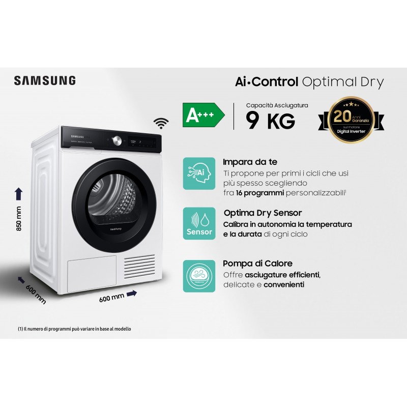 Samsung Asciugatrice AI Control Optimal dry 9Kg DV90BB5245AE